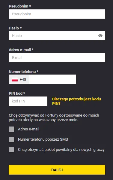 Rejestracja w FORTUNA ZAKLADY